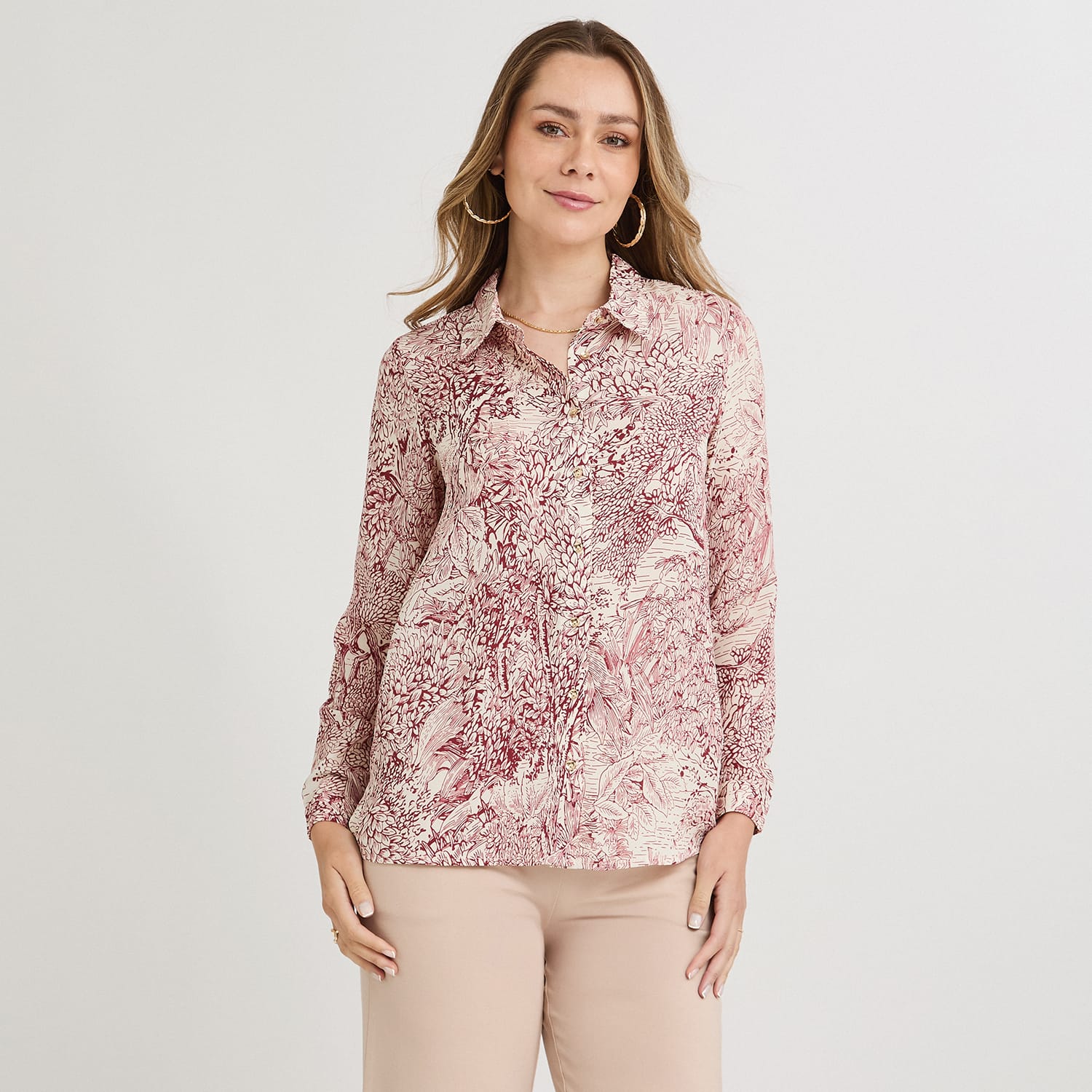 Blusa Manga Larga con Botones Rojo